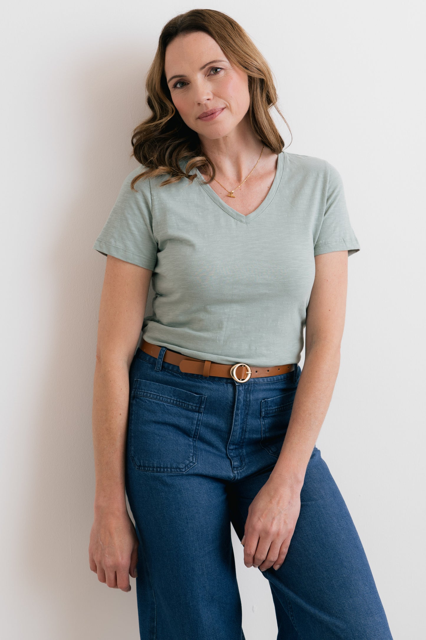 women's sage cotton round-neck t-shirt