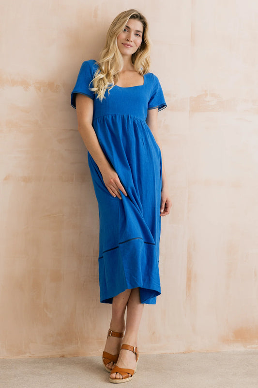 Iris Linen Blend Midi Dress Cobalt lily & me