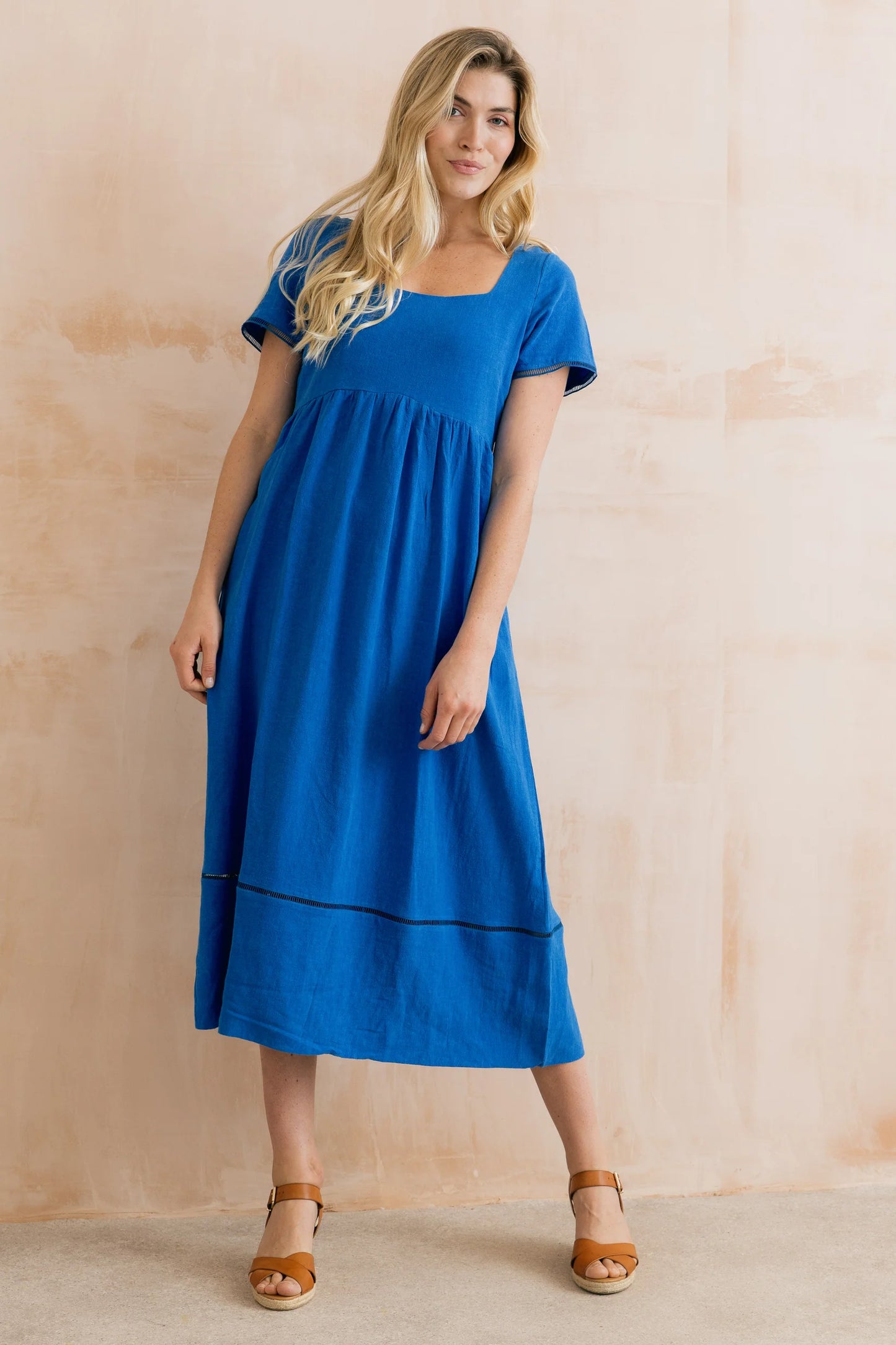 Iris Linen Blend Midi Dress Cobalt