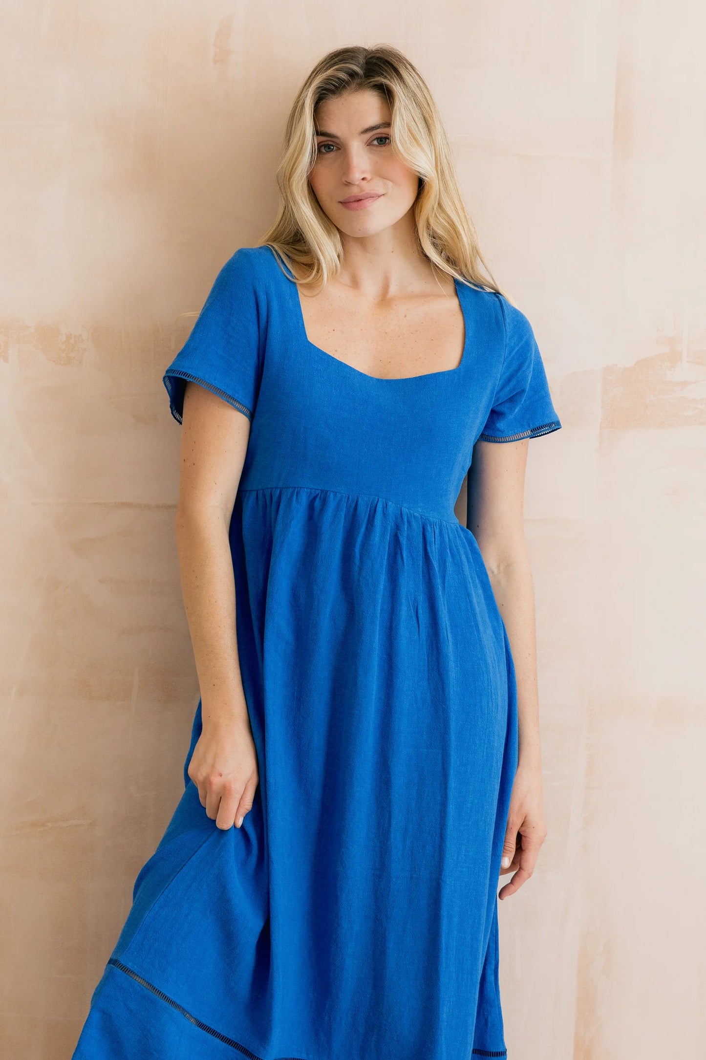 Iris Linen Blend Midi Dress Cobalt