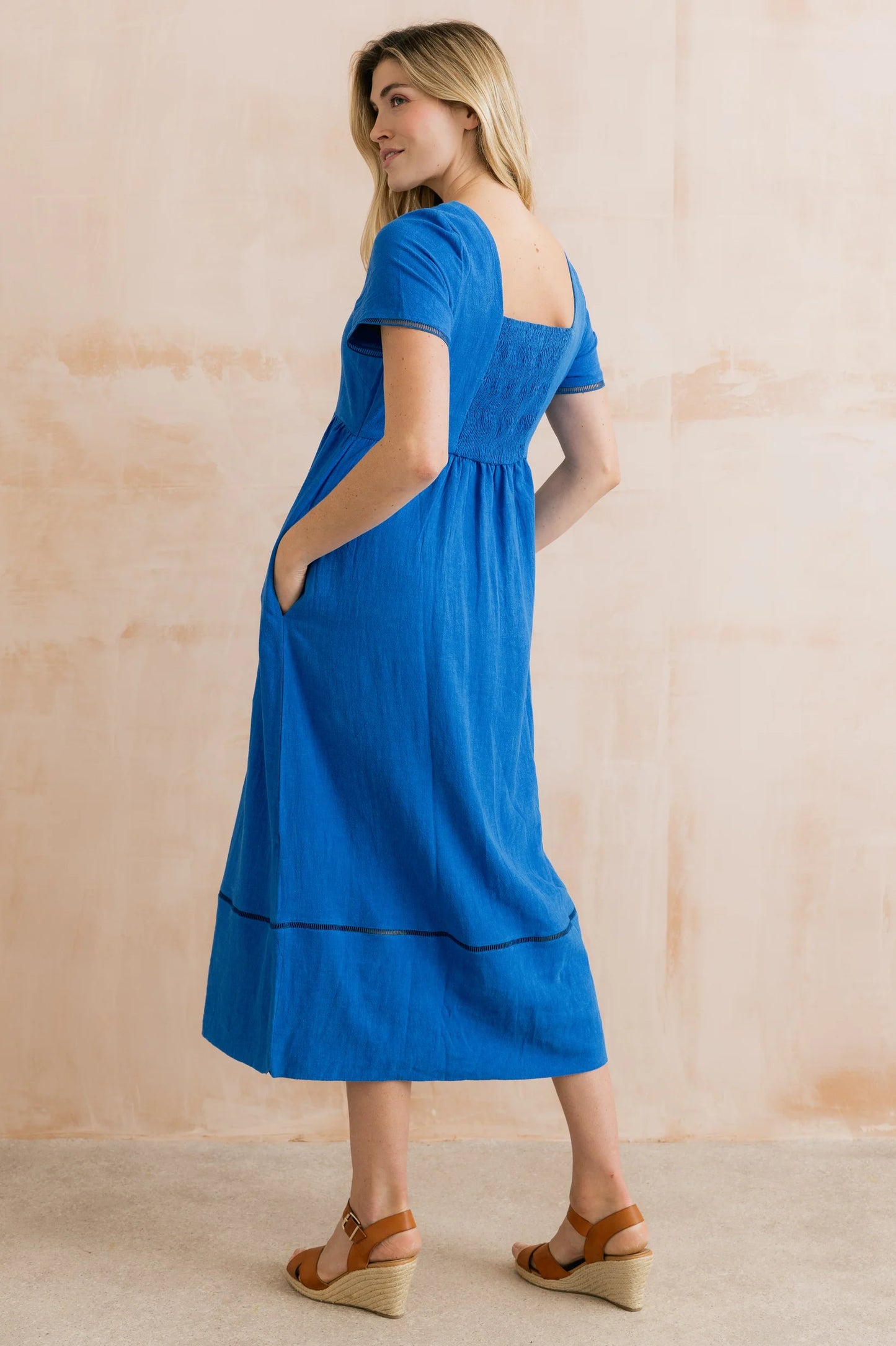Iris Linen Blend Midi Dress Cobalt