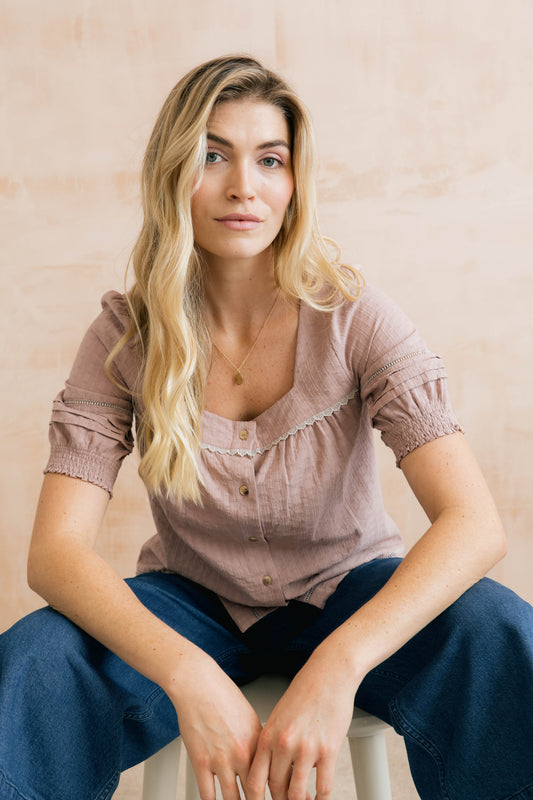 Poppy Blouse Plain Stripe - Antique Pink
