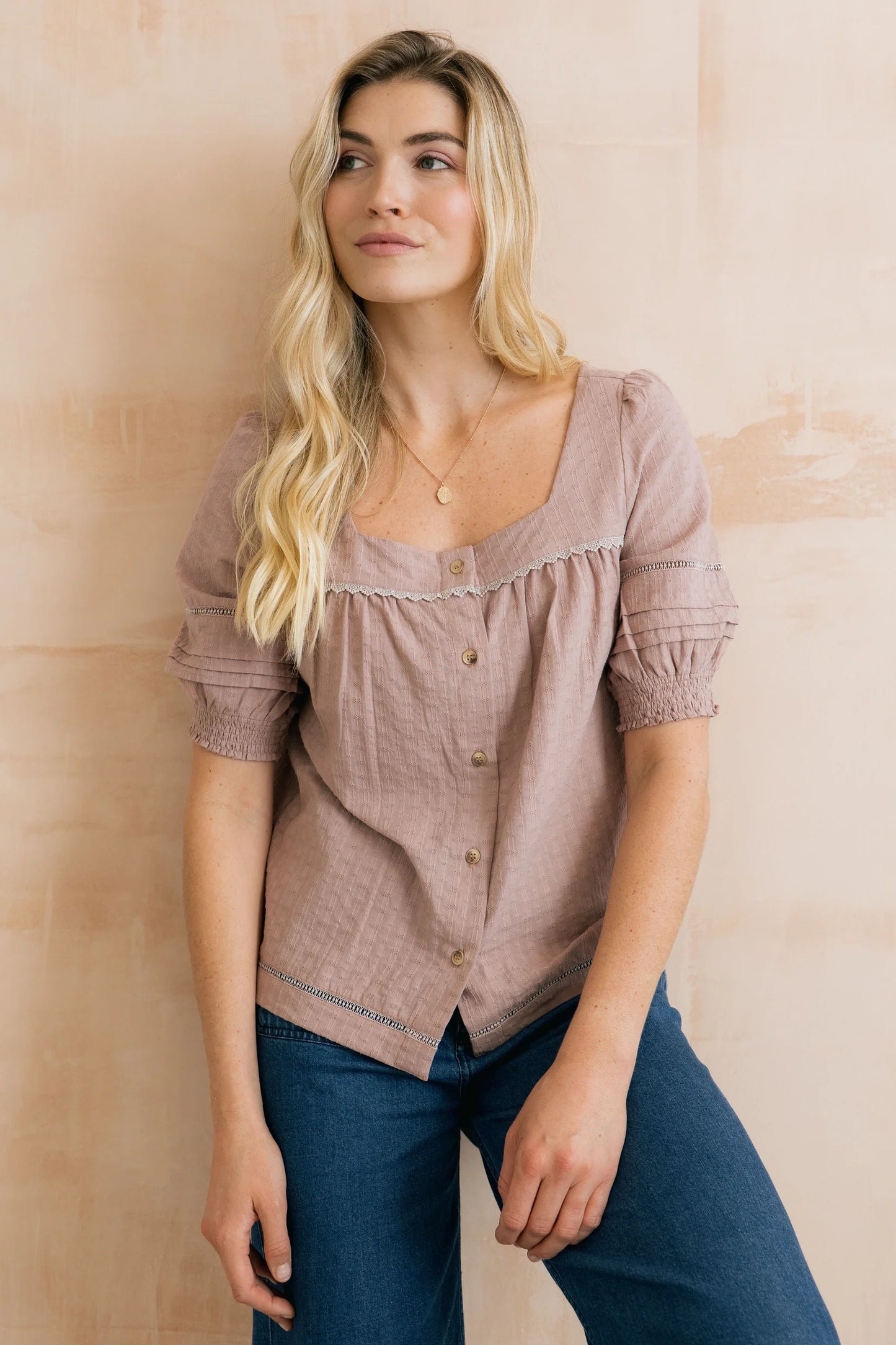 SALE - Poppy Plain Cotton Blouse Soft Pink