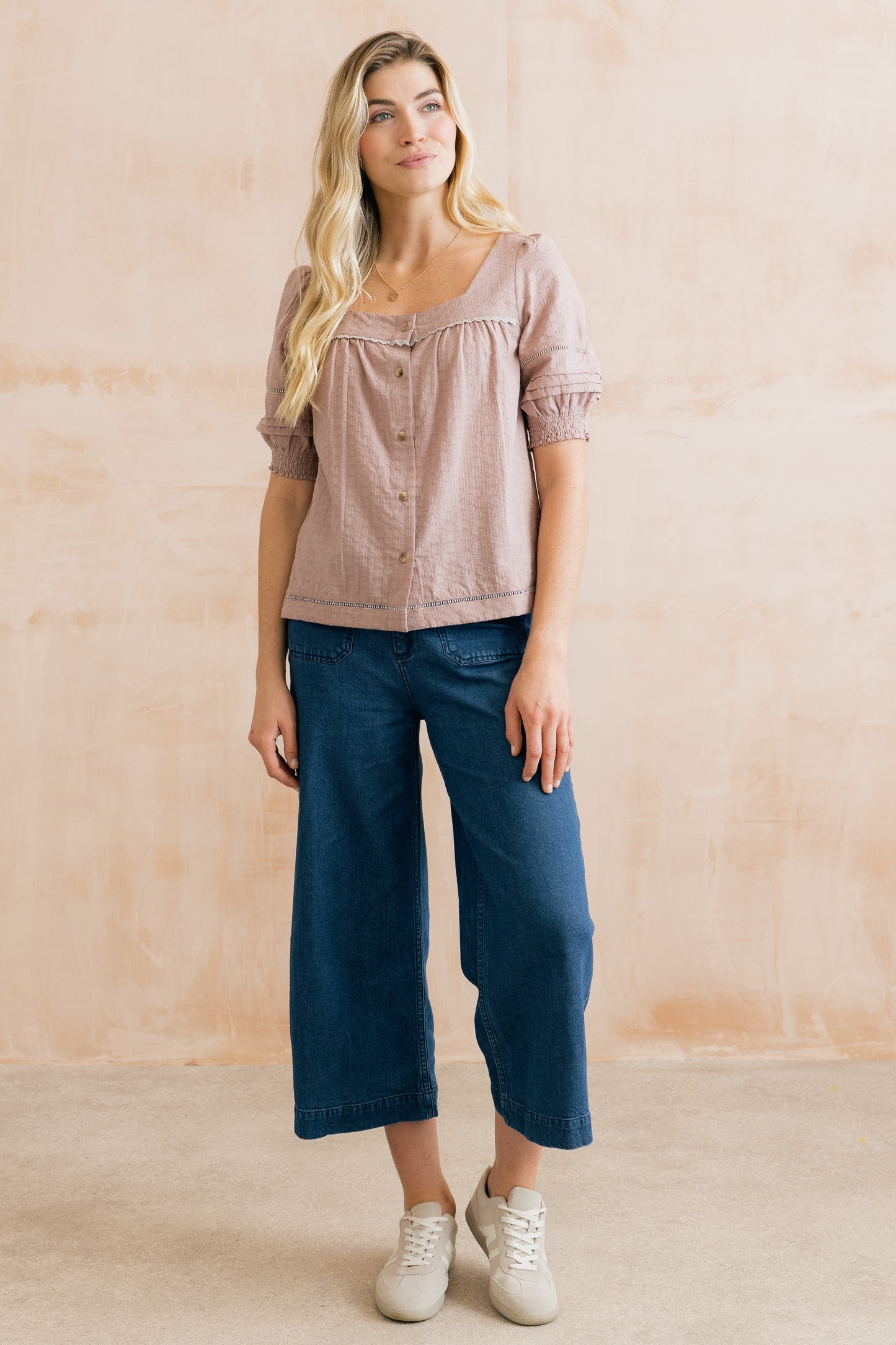 SALE - Poppy Blouse Plain Stripe - Antique Pink