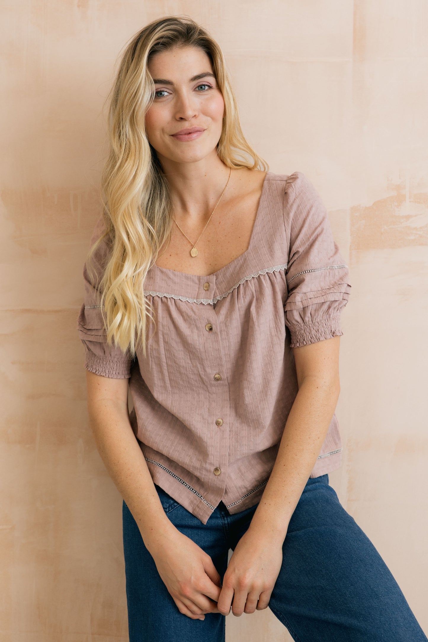SALE - Poppy Blouse Plain Stripe - Antique Pink
