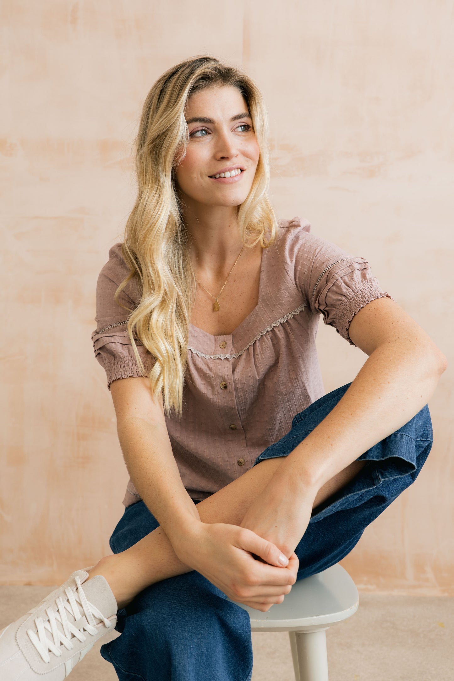 SALE - Poppy Blouse Plain Stripe - Antique Pink