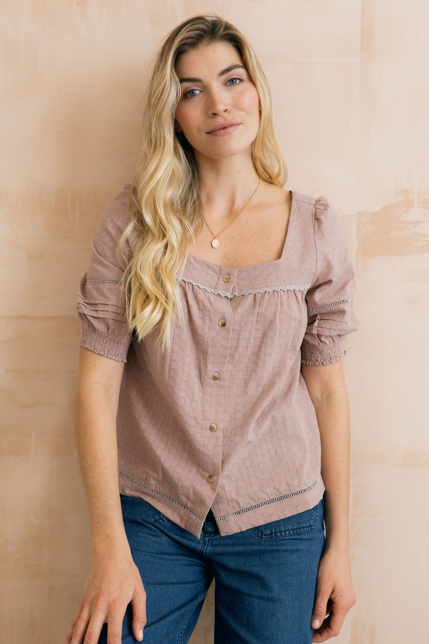 SALE - Poppy Blouse Plain Stripe - Antique Pink