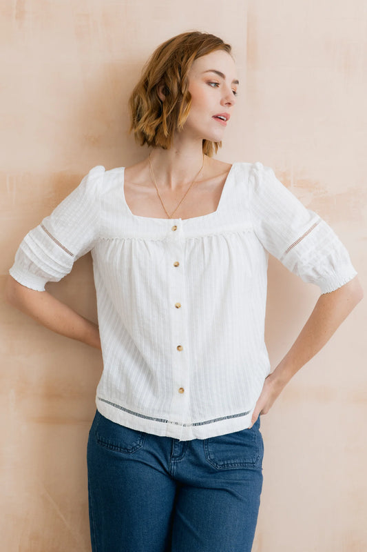 Poppy Blouse Plain Dobby Stripe white