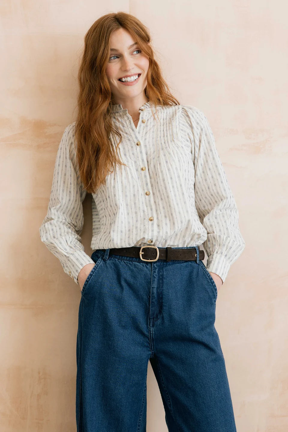Flora Blouse Embroidered Geo Stripe