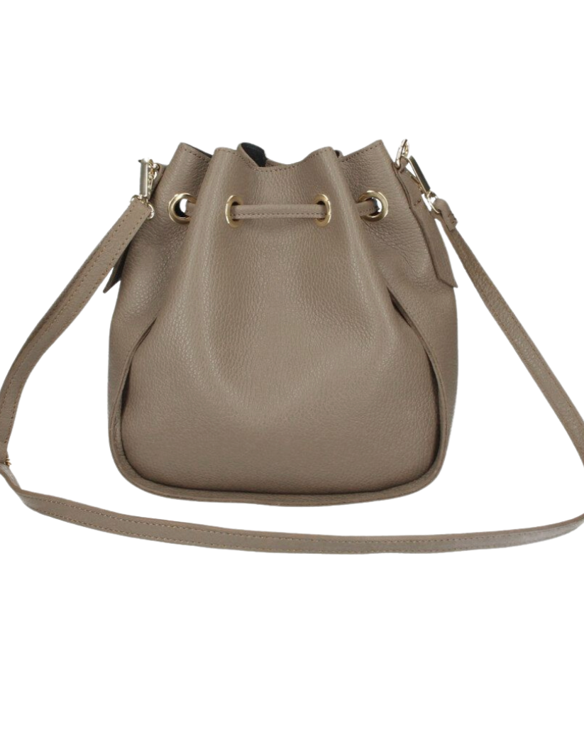 MAELA Leather Bucket Bag - Dark Taupe