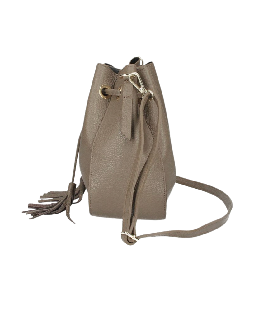 MAELA Leather Bucket Bag - Dark Taupe