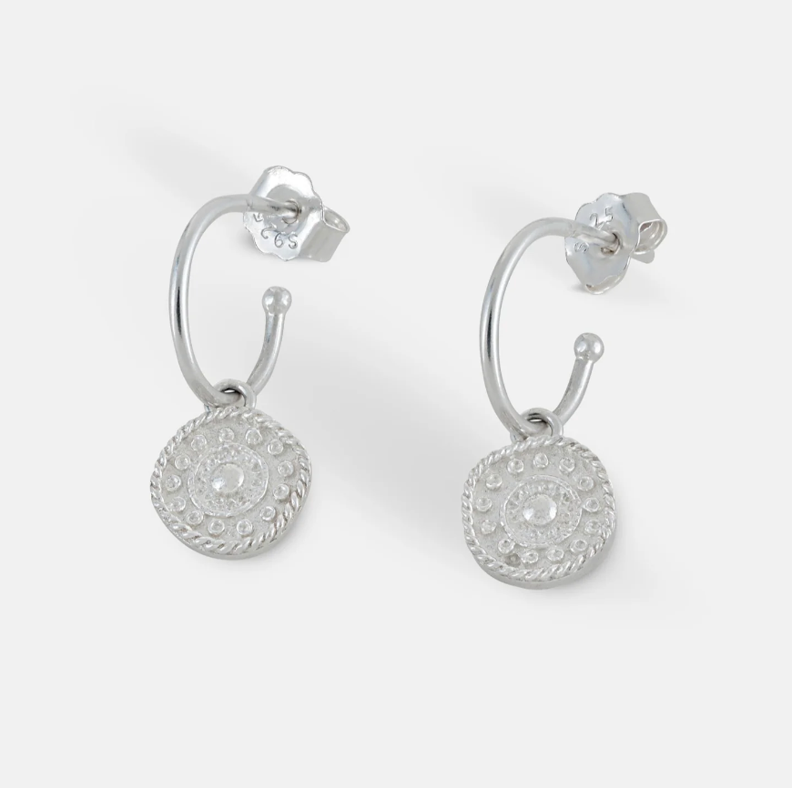 Silver Antique Coin Stud Hoops