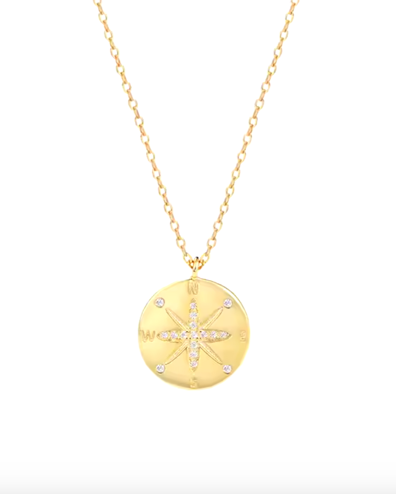 Sterling Silver Compass Pendant Necklace