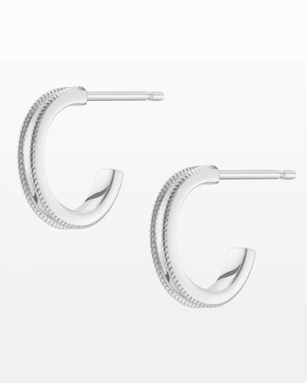 Sterling Silver Beaded Edge Open Hoop Earrings - gold/silver