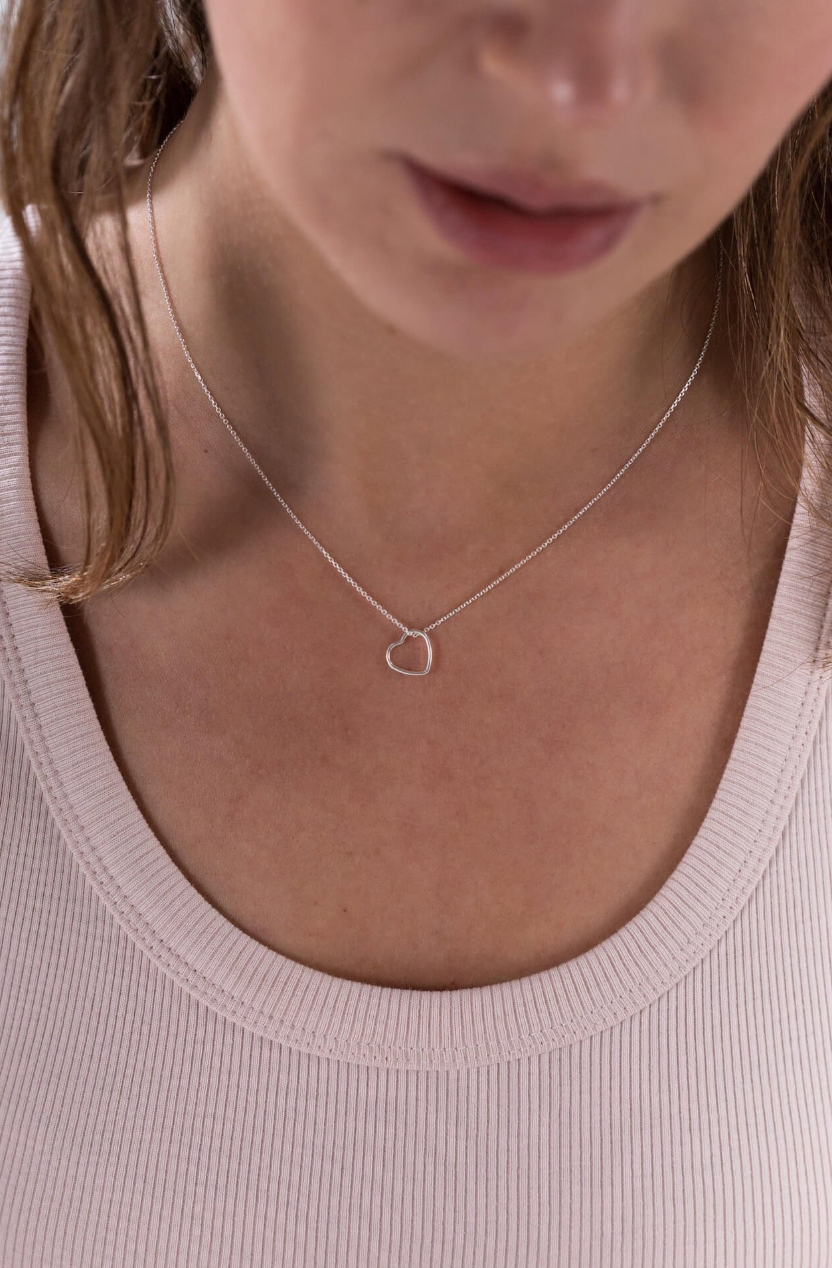 Silver Open Heart Chain Necklace