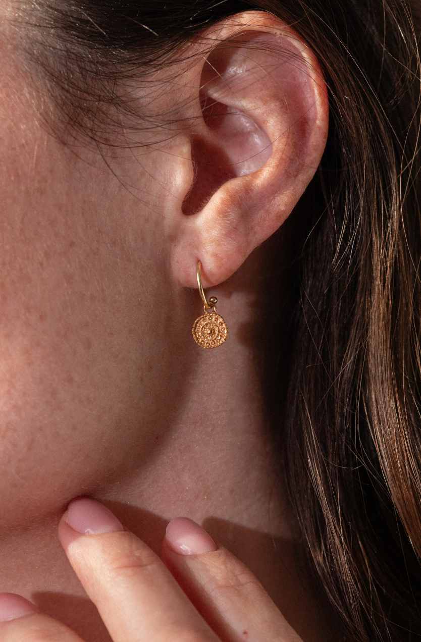 Gold Antique Coin Stud Hoops