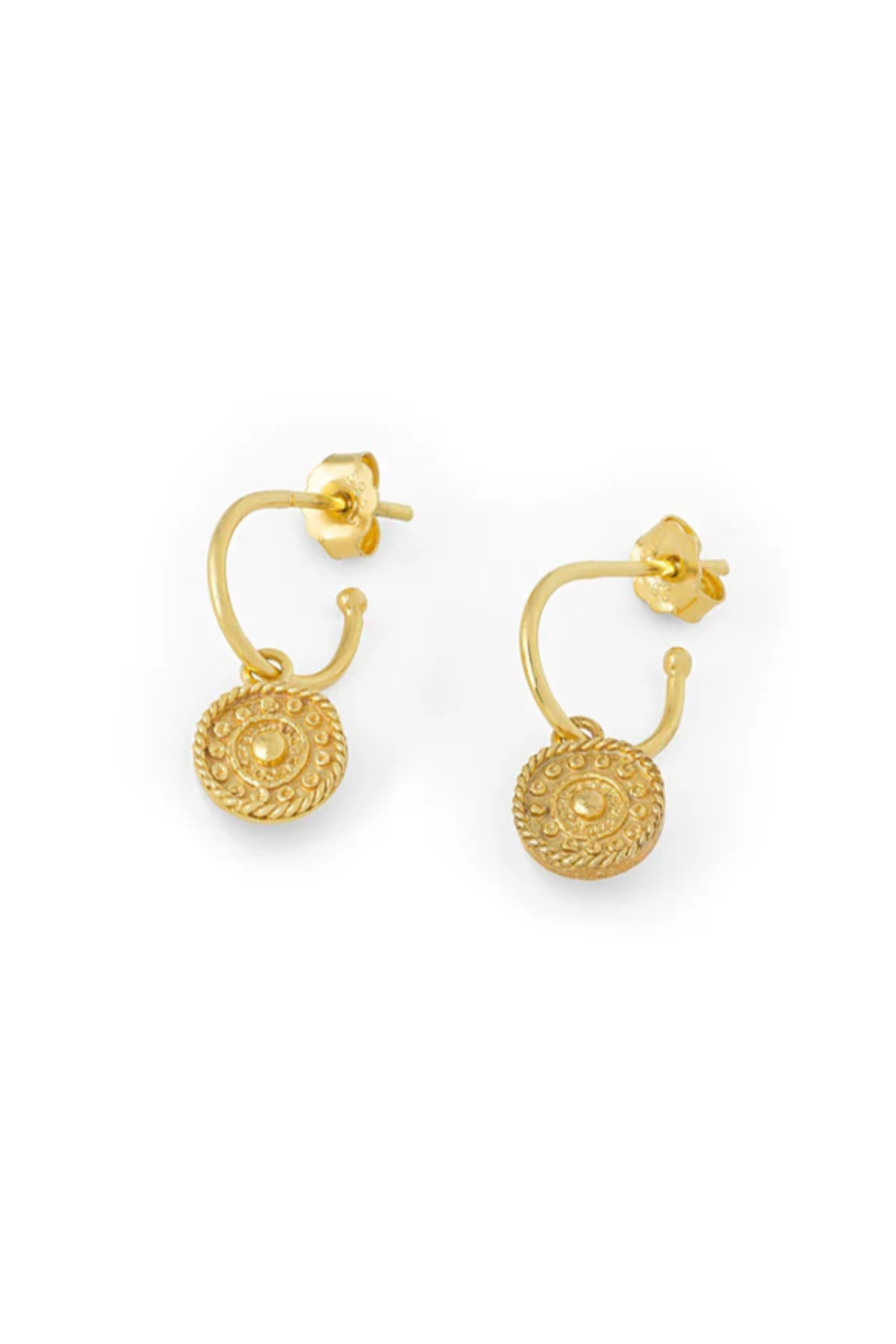 Gold Antique Coin Stud Hoops