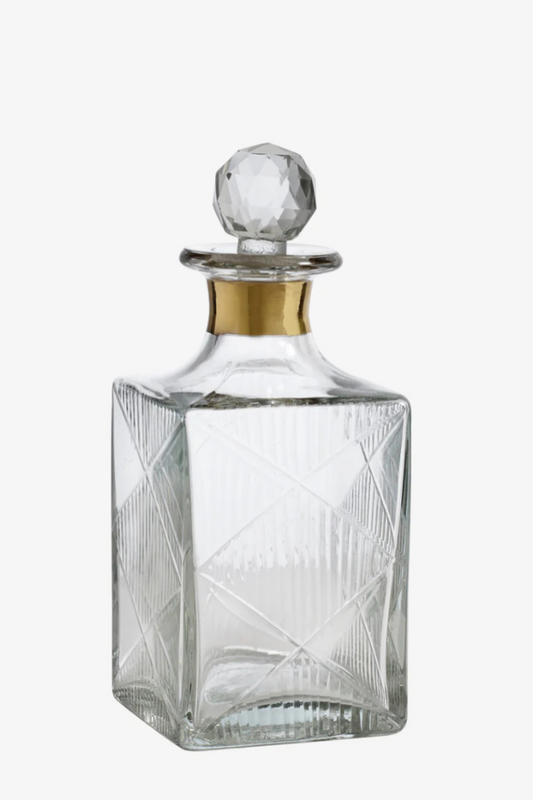 Glass Decanter - Golden Finish Band - Diamond Design Lid