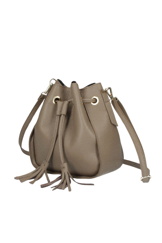MAELA Leather Bucket Bag - Dark Taupe 