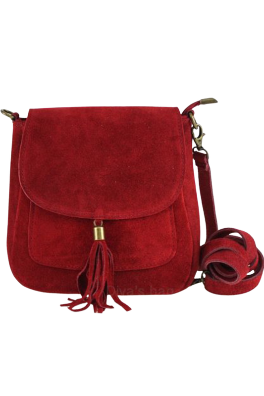 Ianira Suede Shoulder Bag - Dark Red