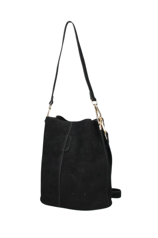 Marzia Suede Bucket Bag - Black
