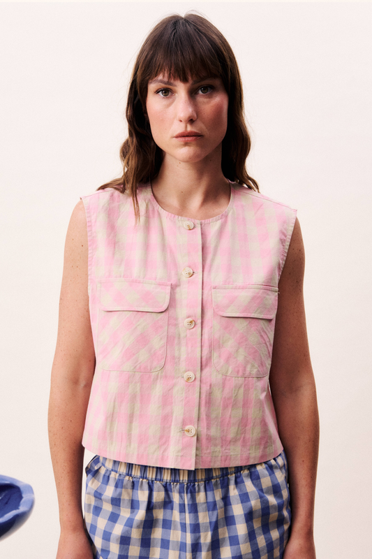 Pink Gingham Gilet