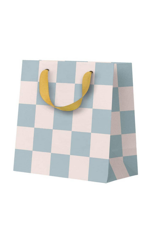Checkerboard Mini Gift Bag - Pale Blue