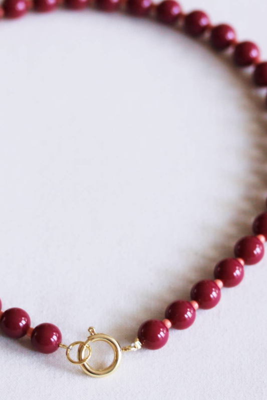 Bazou Beaded Necklace with Miyuki Beads - Burgundy/Salmon
