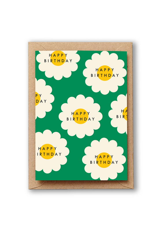 Green Daisy Happy Birthday Card