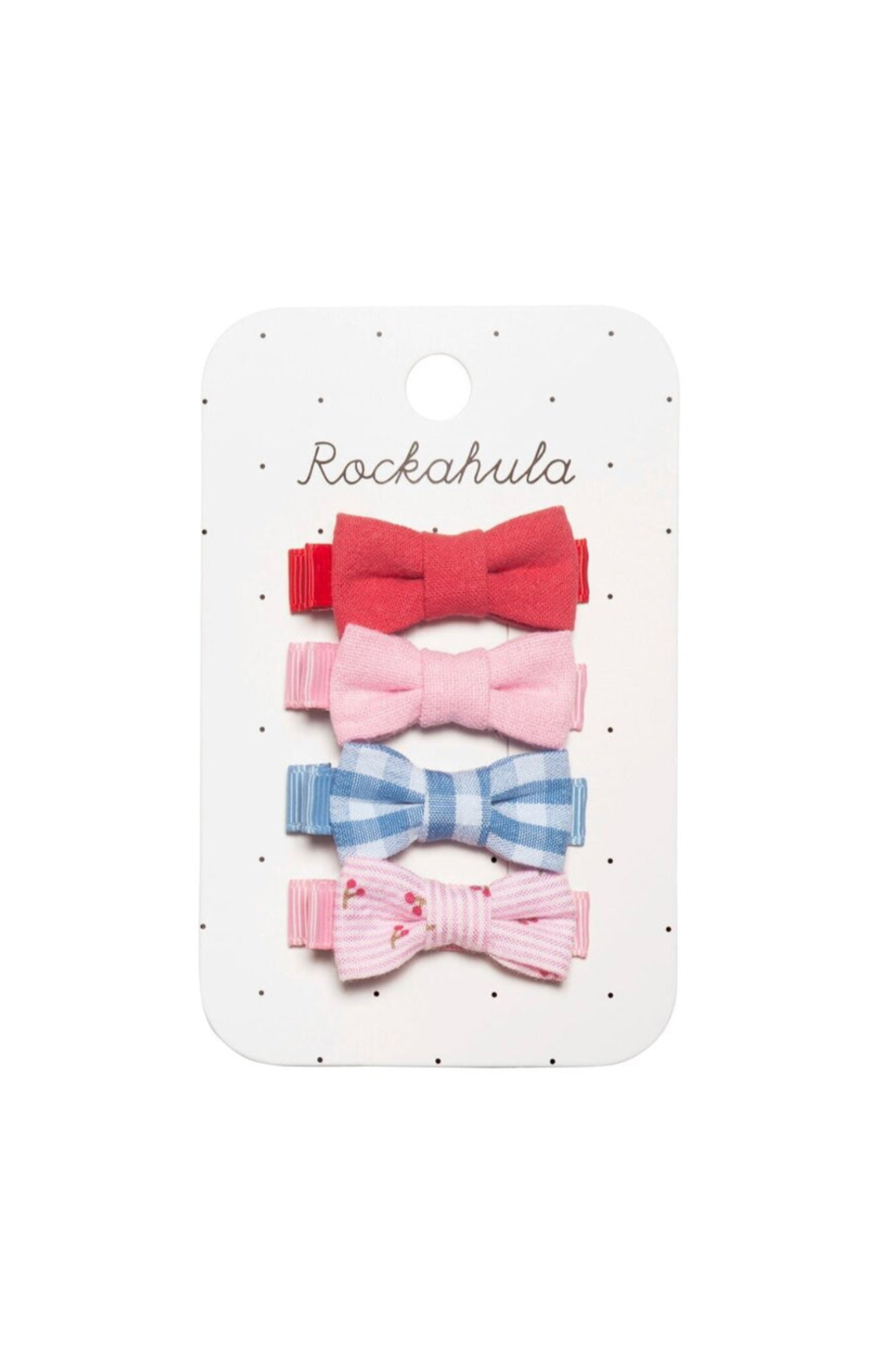 Cherry Gingham Mini Bow Clips