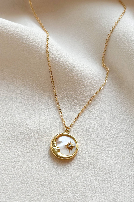 Mother of Pearl Star & Moon Necklace