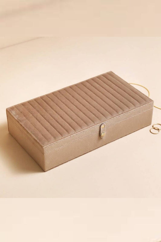 Quilted Velvet Large Jewellery Box in Taupe