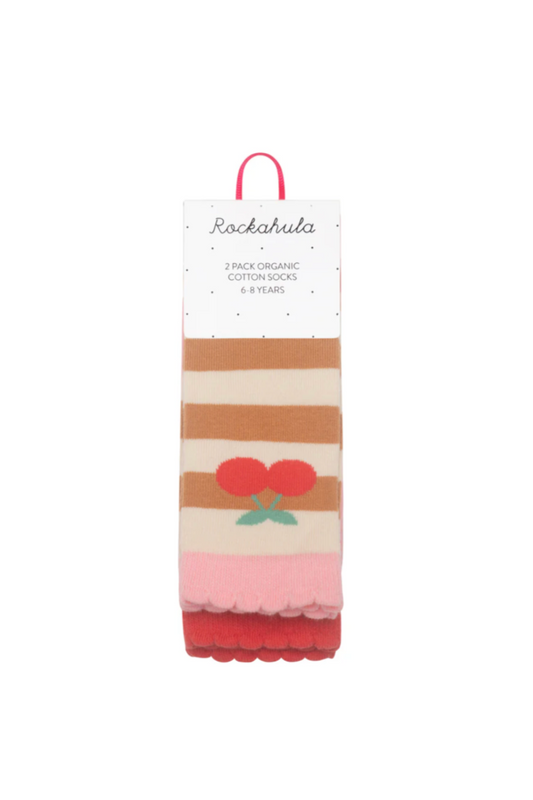 Stripy Cherry & Hearts Socks (2 Pack)