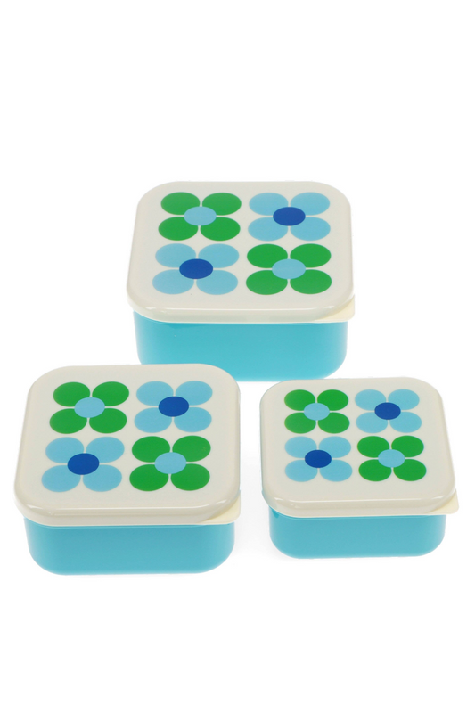 Snack Boxes (Set of 3) - Blue And Green Daisy