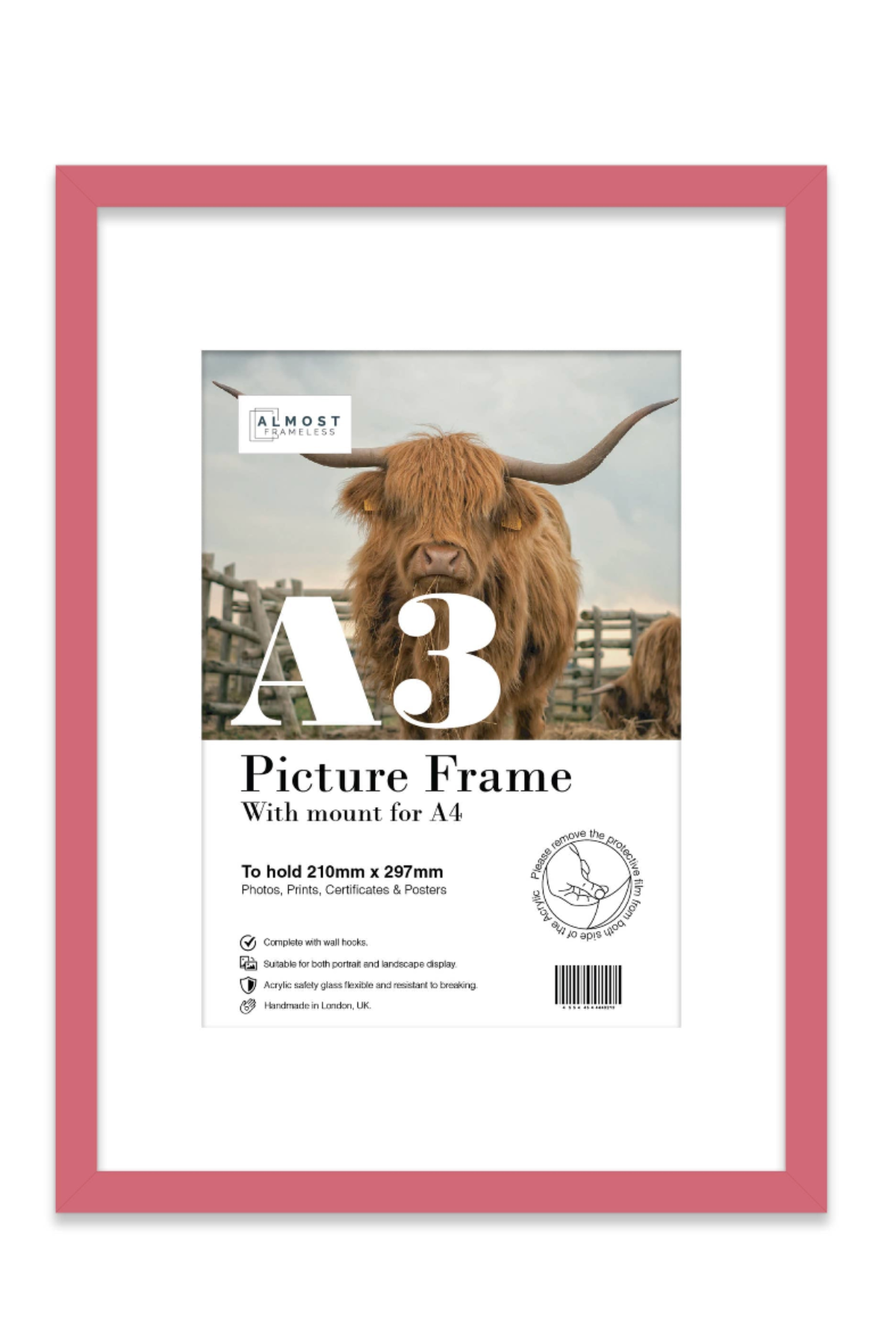 Pink A3 Picture Frame With mount for A4