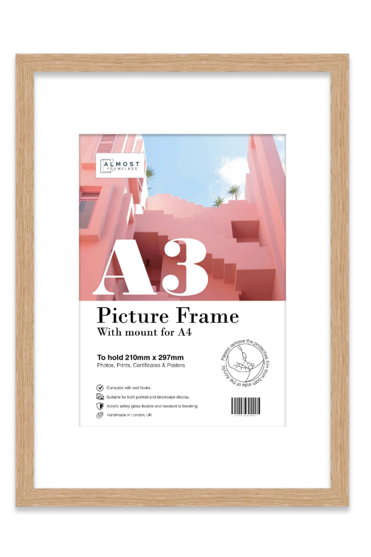 Oak A3 Picture Frame With mount for A4