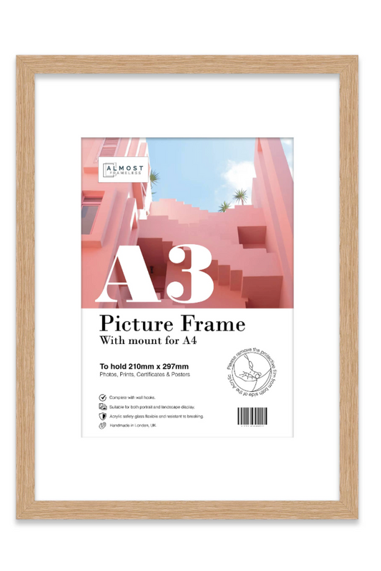 Oak A3 Picture Frame With mount for A4