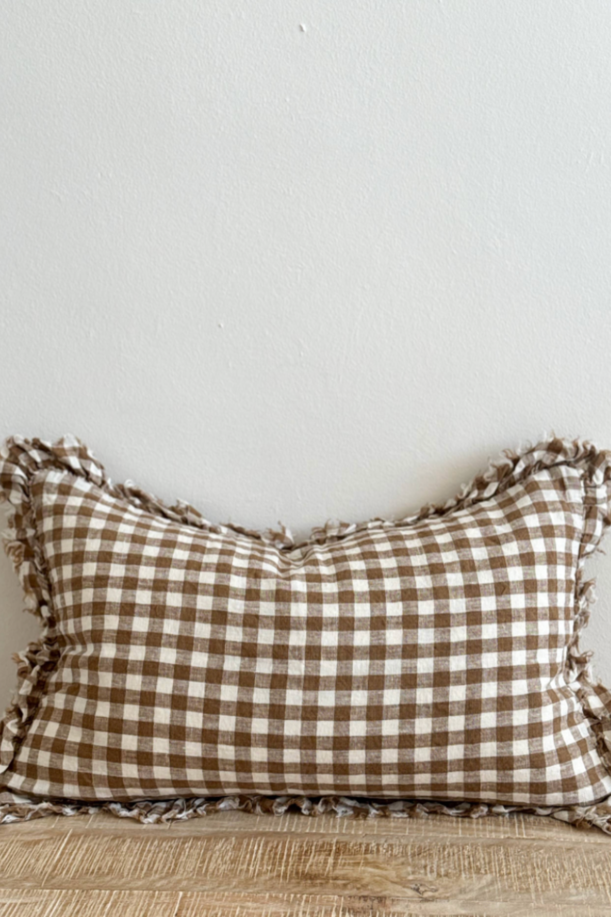 HALLIE Brown Gingham Linen Cushion Cover 50x30cm