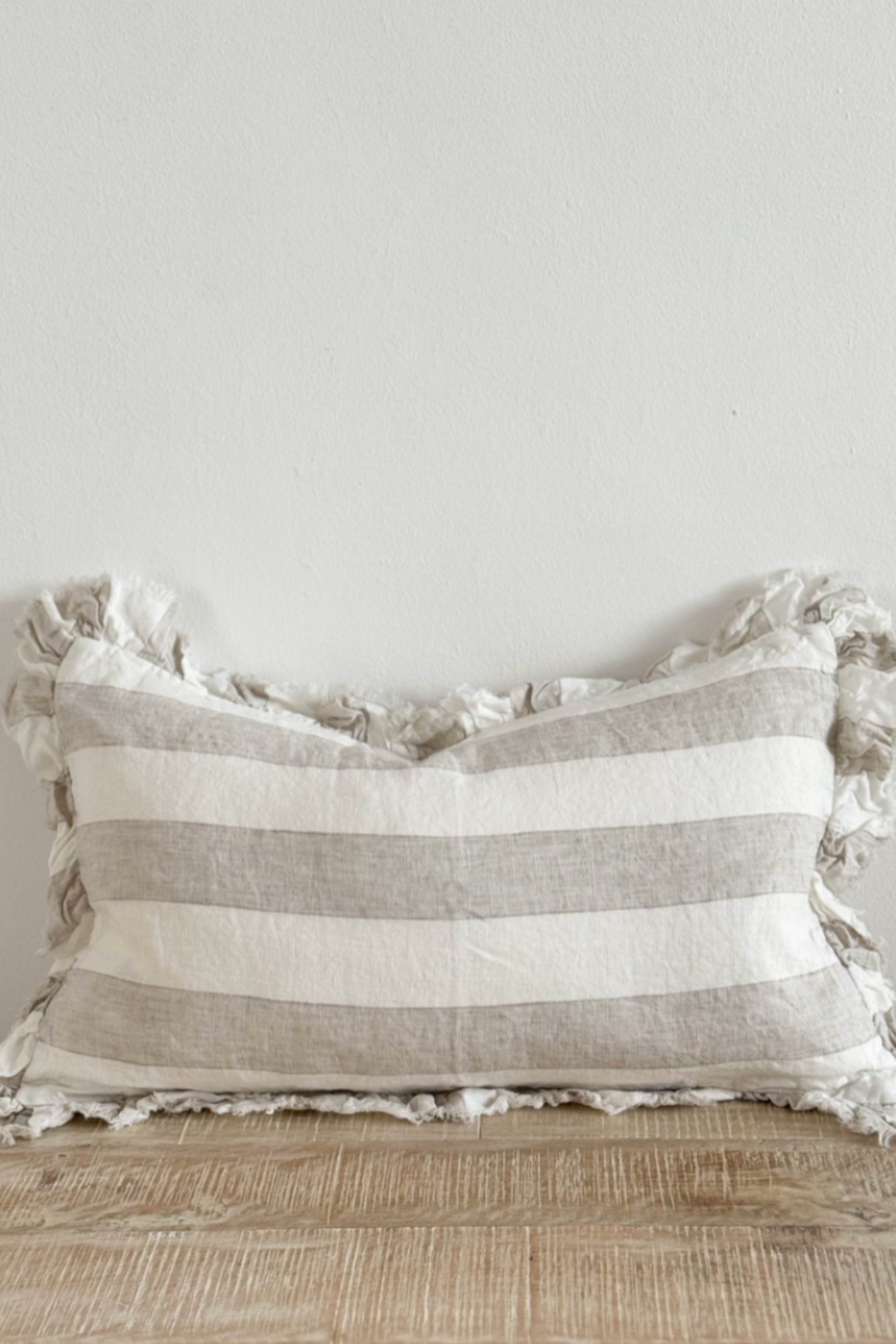 Hallie Grey Wide Stripe Ruffle Cushion 50×30cm