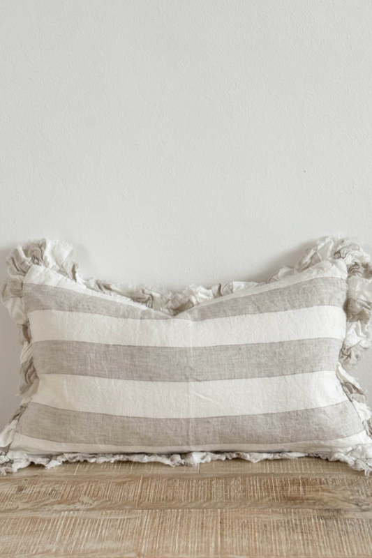 Hallie Grey Wide Stripe Ruffle Cushion 50×30cm