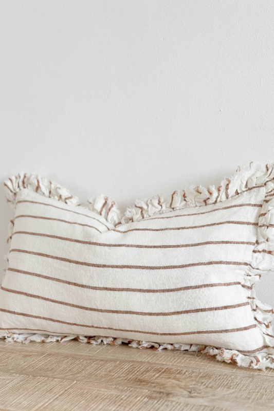 HALLIE Brown Thin Stripe Linen Cushion Cover 50x30cm
