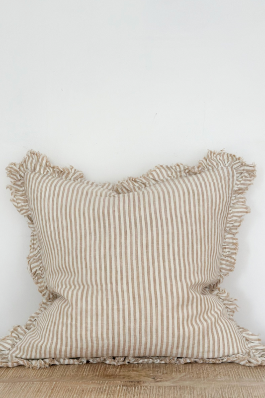 HALLIE Light Brown Stripe Linen Cushion Cover