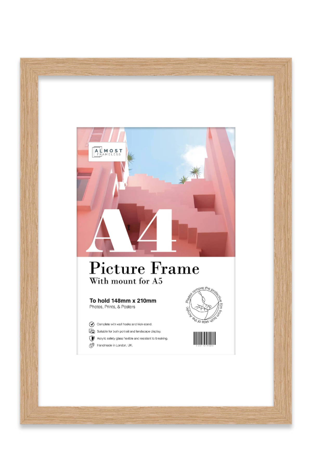 Oak A4 Picture Frame With mount for A5