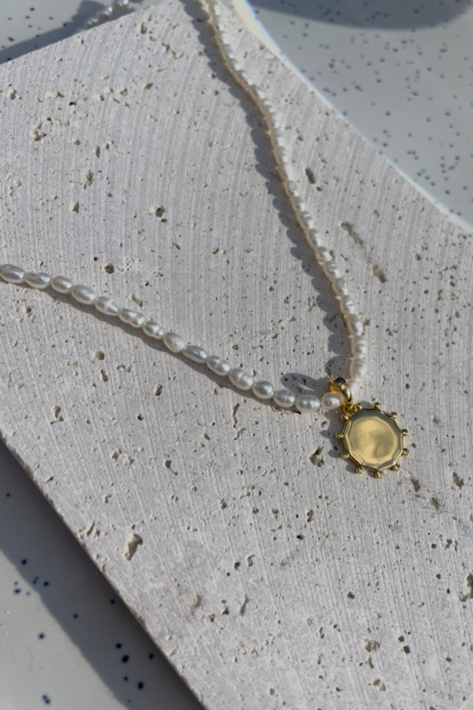 Freshwater Pearl Gold Sunburst Necklace