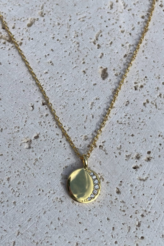 Sterling Silver Crescent Stone Pendant Necklace