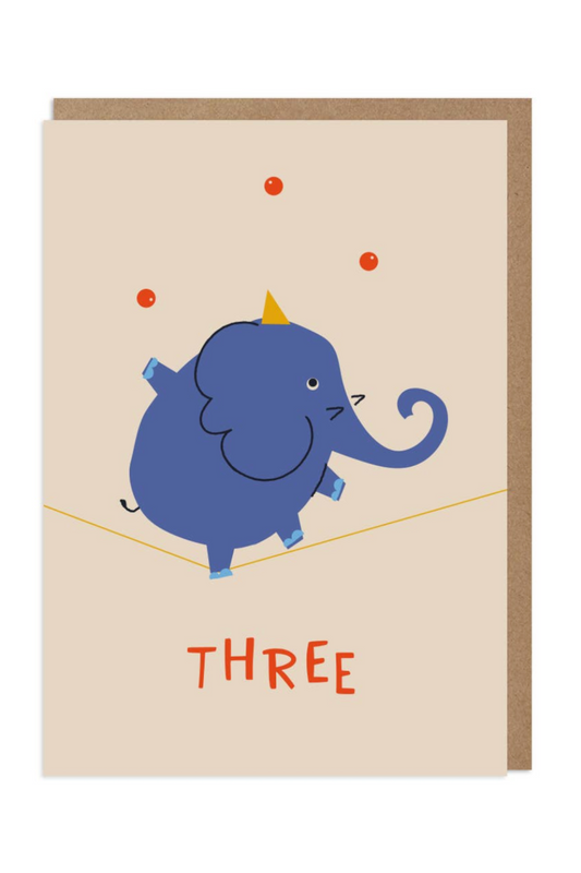 3 Year Old - Elephant Birthday Card