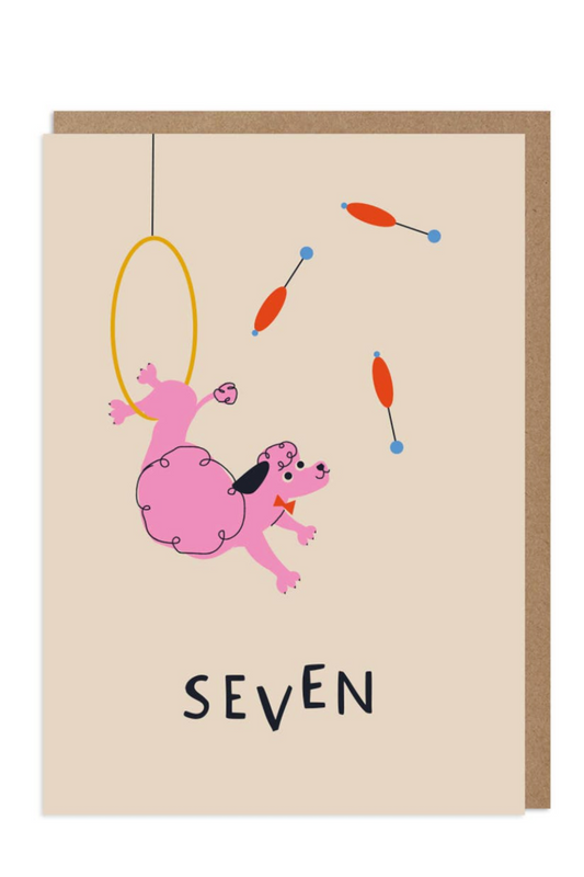 7 Year Old - Juggling Poodle Birthday Card