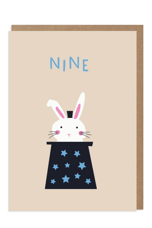 9 Year Old - Rabbit in a Hat Birthday Card