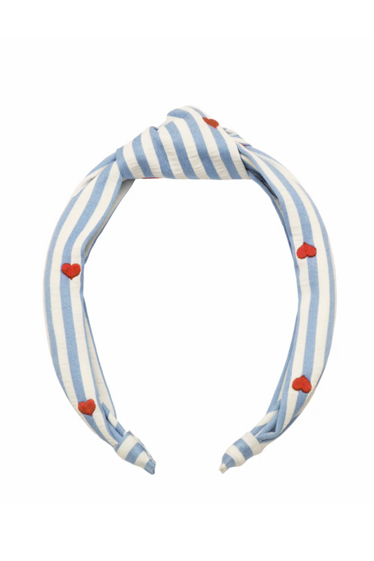 Stripy Embroidered Heart Knotted Headband