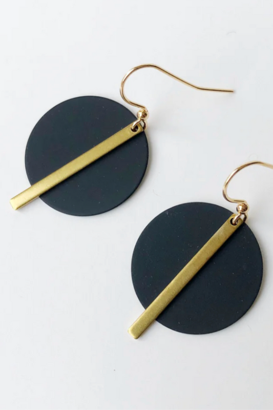 Solar Disc Earrings - Black - Gold / Silver
